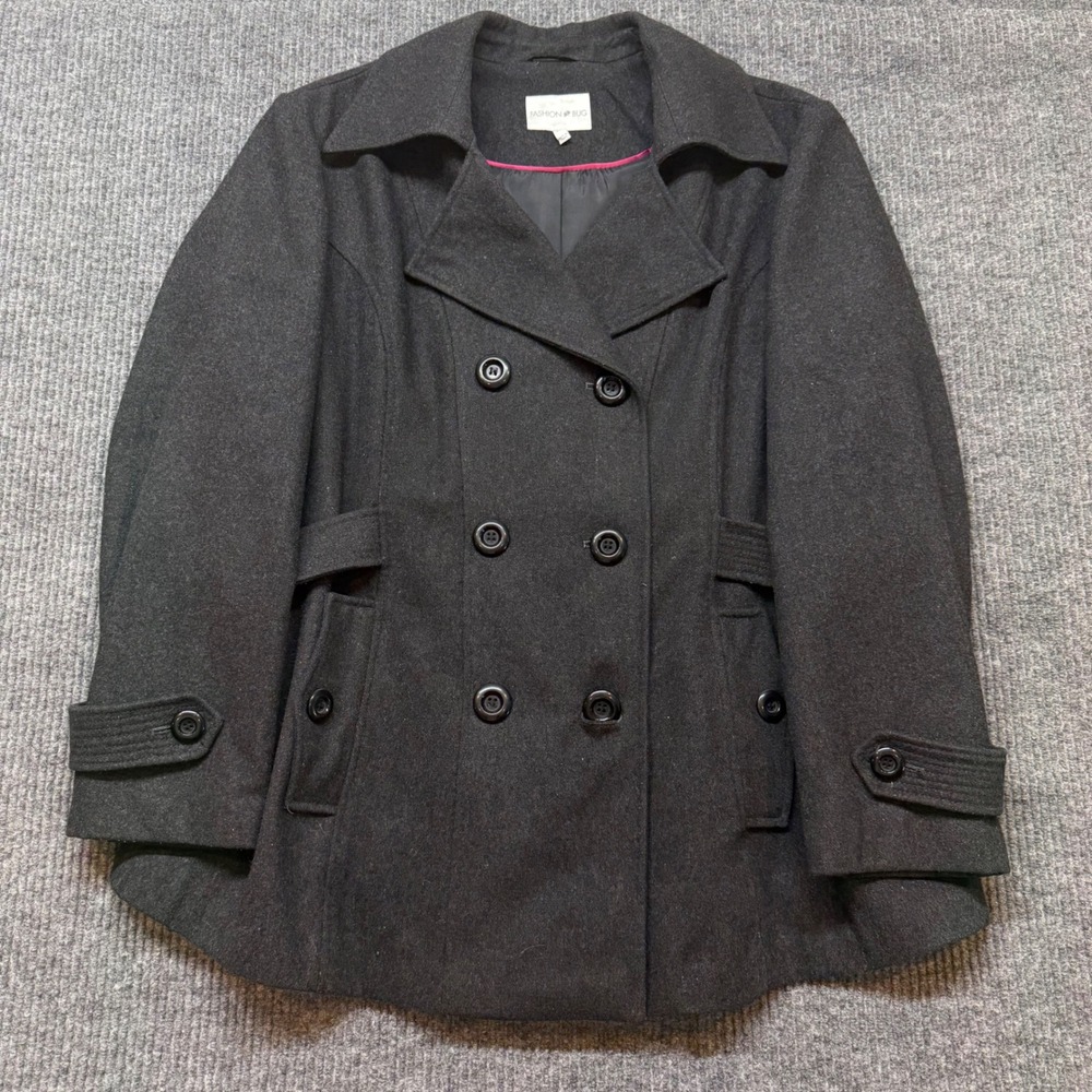 Fashion Bug Womens 2X Charcoal Gray Wool Blend Double Breasted Pea Coat
